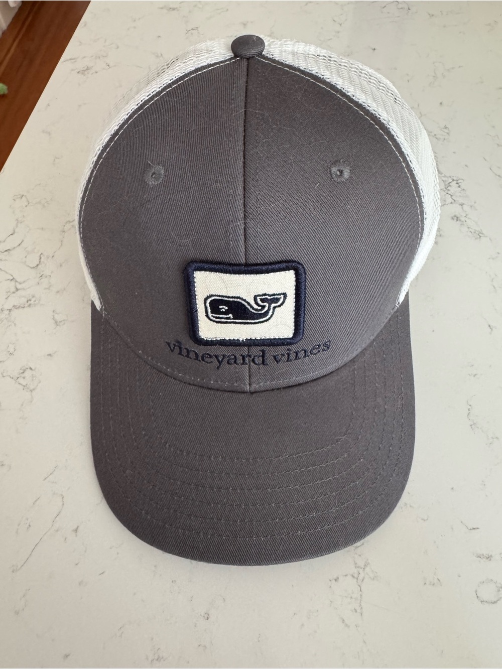 Vineyard Vines Gray and White Whale Patch Trucker Cap